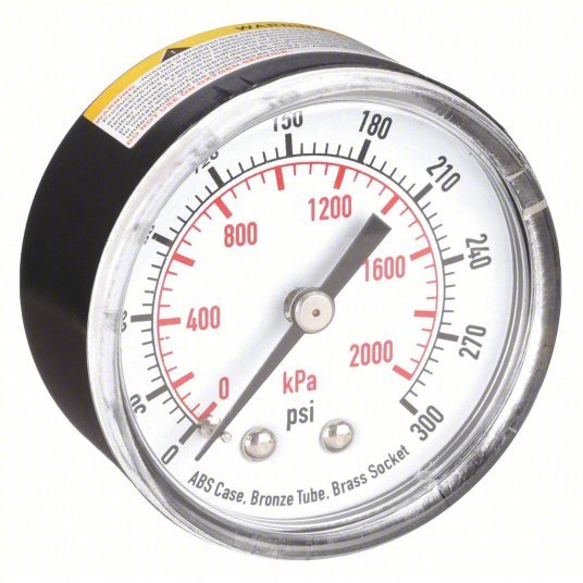 KVM Tools KV4FMC9 Commercial Pressure Gauge 0 to 300 psi, 2 in Dial, 1/4 in NPT Male, Center Back - KVM Tools Inc.KV4FMC9