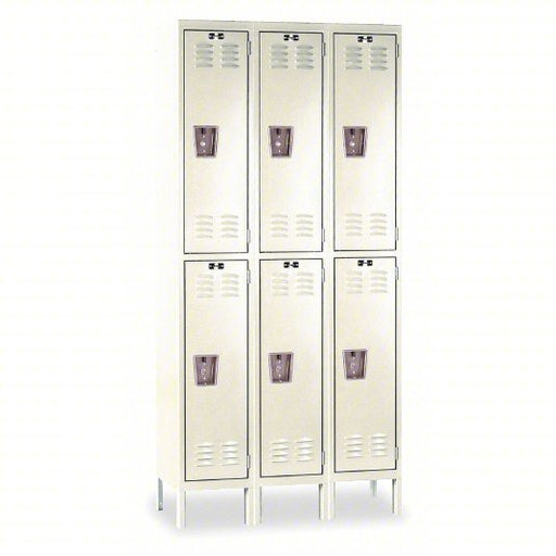 Hallowell U3256 - 2A - PT Wardrobe Locker 36 in x 15 in x 66 in, Louvered, 2 Tiers, 3 Units Wide, Padlock Hasp, Tan - KVM Tools Inc.KV1AEG9