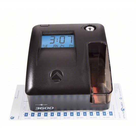 Pyramid 3600SS Time Clock Punch Clock Type, Digital, Black, 5 3/4 in Ht, 6 1/8 in Wd, 6 3/4 in Dp - KVM Tools Inc.KV25KK02
