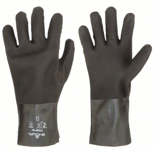 Showa 7712R Chemical Resistant Gloves 18 mil Glove Thick, 12 in Long, Grain, L Glove Size, Black, 1 PR, PK12 - KVM Tools Inc.KV5AH33