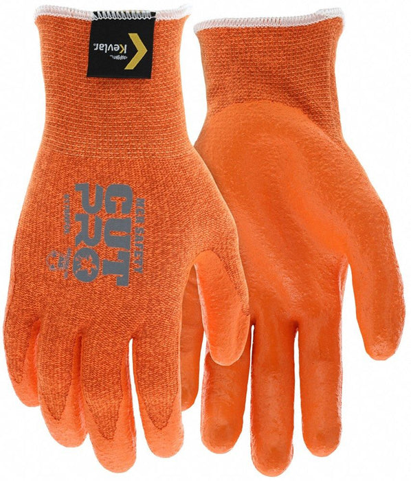 MCR Safety 9178NFOM Cut-Resistant Coated Gloves, ANSI Cut Level A6, Foam Nitrile Palm, Kevlar, Size M, Hi-Vis Orange