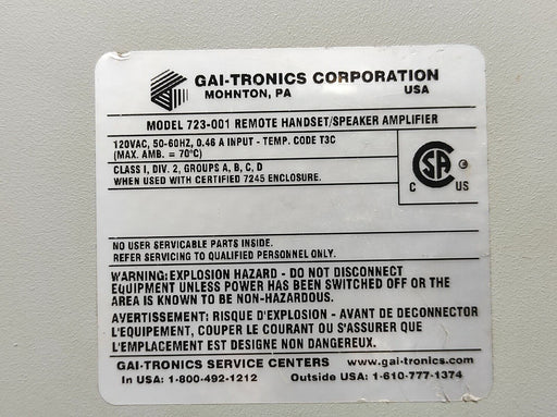 Gai - Tronics 723 - 001 Remote Handset/Speaker Amplifier - KVM Tools Inc.KV723 - 001