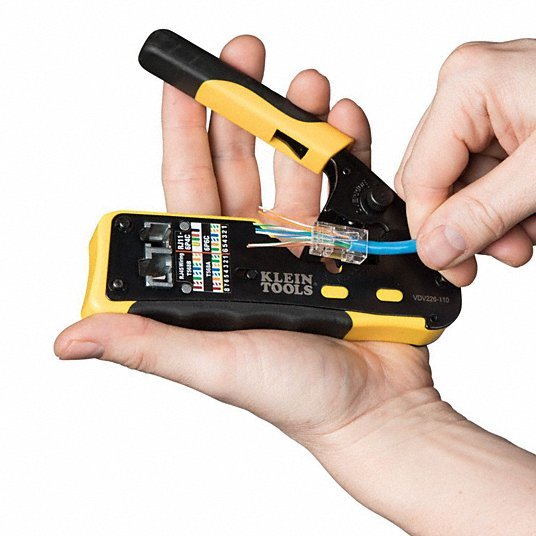 Klein VDV226 - 110 Ratchet Crimper For Pass Thru RJ - 45/RJ - 11/RJ - 12, Cat3/Cat5e/Cat6/6A, Non - Insulated - KVM Tools Inc.KV258X36