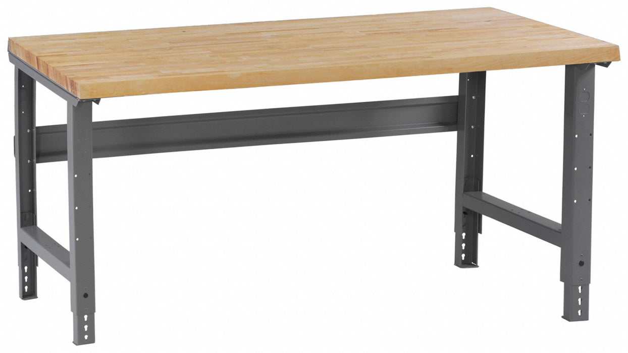 Tennsco WBA-1-3060W Adjustable Height Workbench, 60 in W x 30 in D, Butcher Block Top, Steel Frame, 3800 lb Cap, Gray