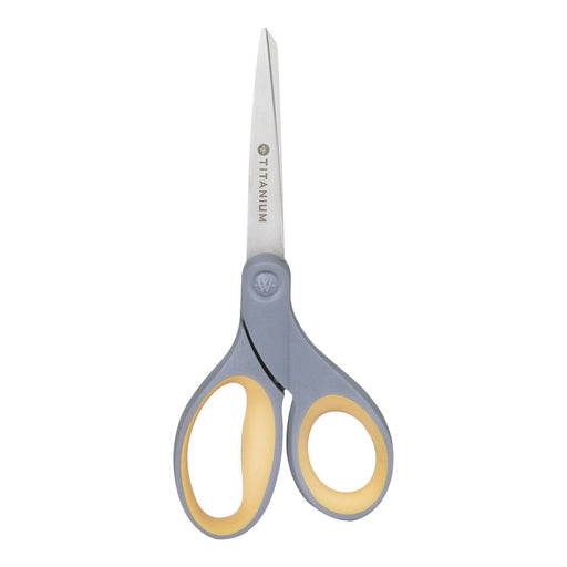 Ability One 5110-01-629-6575 Scissors Ambidextrous, 8 in Overall Lg, Straight, Titanium Bonded, Pointed, Yellow - KVM Tools Inc.KV56LN55