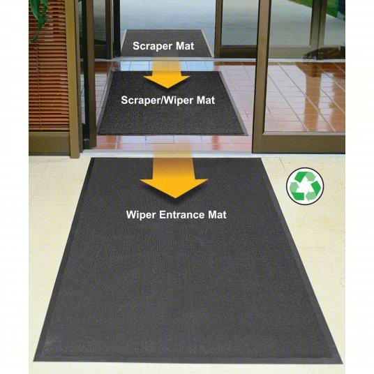 Ability One 7220-01-582-6244 Entrance Mat Finger, Outdoor, Light, 2 ft x 32 in, 5/8 in Thick, Rubber, Beveled Edge, Black - KVM Tools Inc.KV13J098
