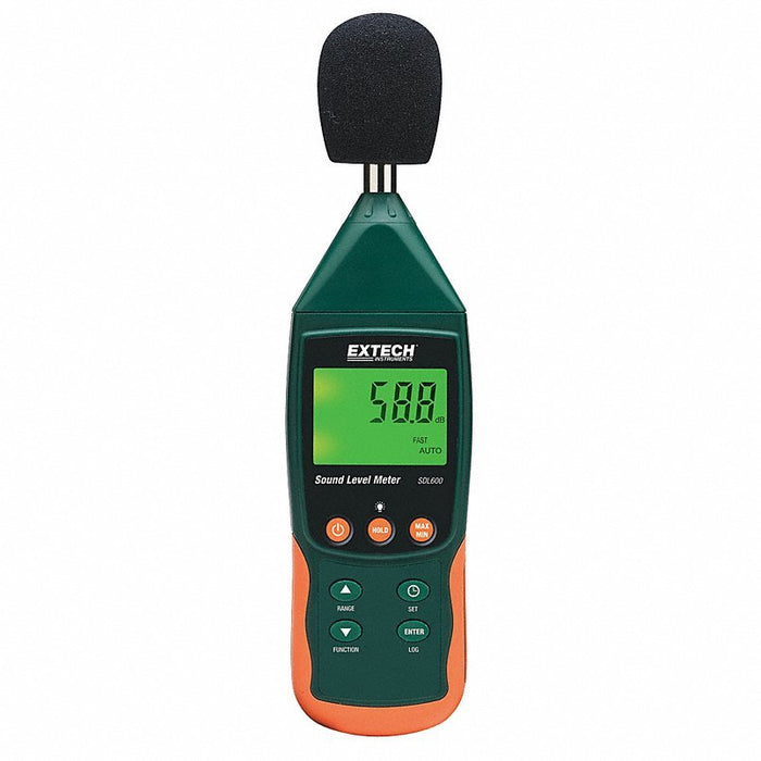 Extech SDL600 Sound Level Meter: 30 to 130 dB, 31.5 Hz to 8 kHz, A and C, RS-232/SD Card, Backlit LCD - KVM Tools Inc.KV13X123