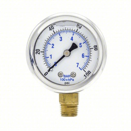 PIC 201L-204E Pressure Gauge, 0 to 100 psi, 1/4 in MNPT, Stainless Steel, Silver - KVM Tools Inc.KV19RZ17