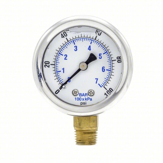 PIC 201L-204E Pressure Gauge, 0 to 100 psi, 1/4 in MNPT, Stainless Steel, Silver - KVM Tools Inc.KV19RZ17