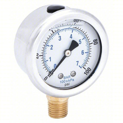 PIC 201L-204E Pressure Gauge, 0 to 100 psi, 1/4 in MNPT, Stainless Steel, Silver - KVM Tools Inc.KV19RZ17
