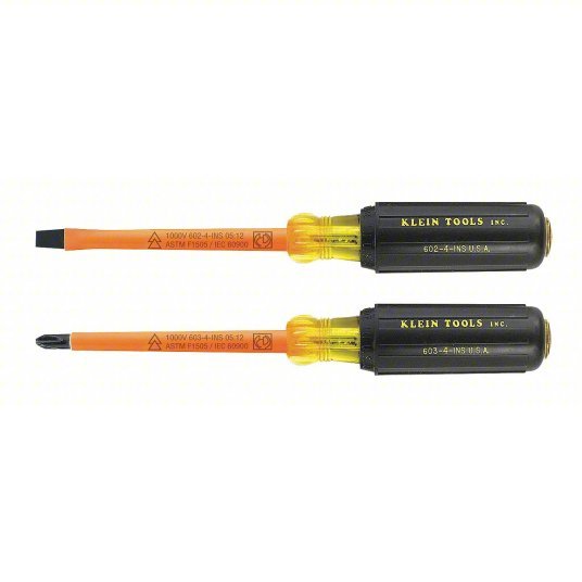 Klein 33532-INS ESD Safe Insulated Screwdriver Set 2 Pieces, Phillips/Slotted Tip, 1/4 in Tip Size - KVM Tools Inc.KV1AHE5