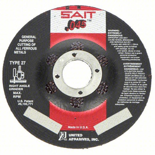 SAIT 22021 Depressed Center Cut-Off Wheel Type 27, 4 1/2 in x 0.045 in x 7/8 in, Aluminum Oxide, 60 Grit - KVM Tools Inc.KV1AUB5
