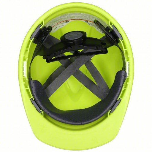 MSA 10061512 Hard Hat Hi-Visibility Yellow, No Graphics, Ratchet (4-Point), Polyethylene, Side-Slots - KVM Tools Inc.KV1AVR8