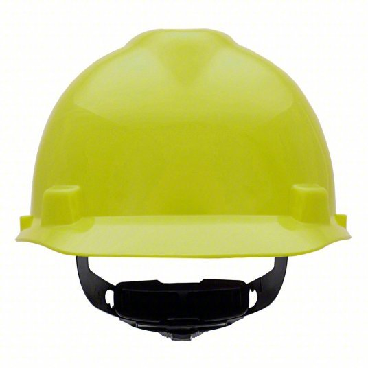 MSA 10061512 Hard Hat Hi-Visibility Yellow, No Graphics, Ratchet (4-Point), Polyethylene, Side-Slots - KVM Tools Inc.KV1AVR8