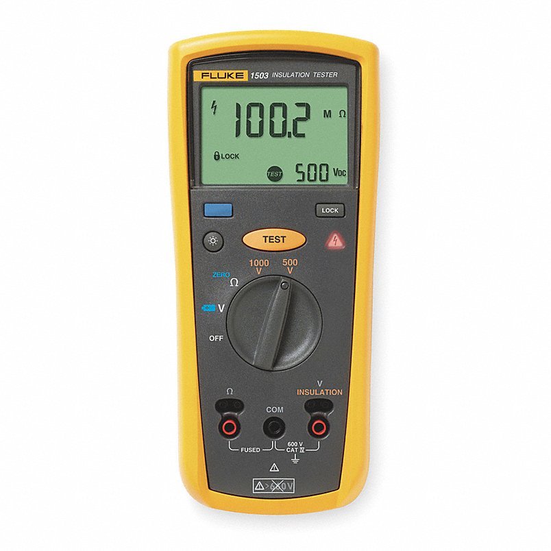 FLUKE 1503 Insulation Resistance Tester 0.01 kiloohm to 20 kiloohm, CAT IV 600V - KVM Tools Inc.KV1BE68