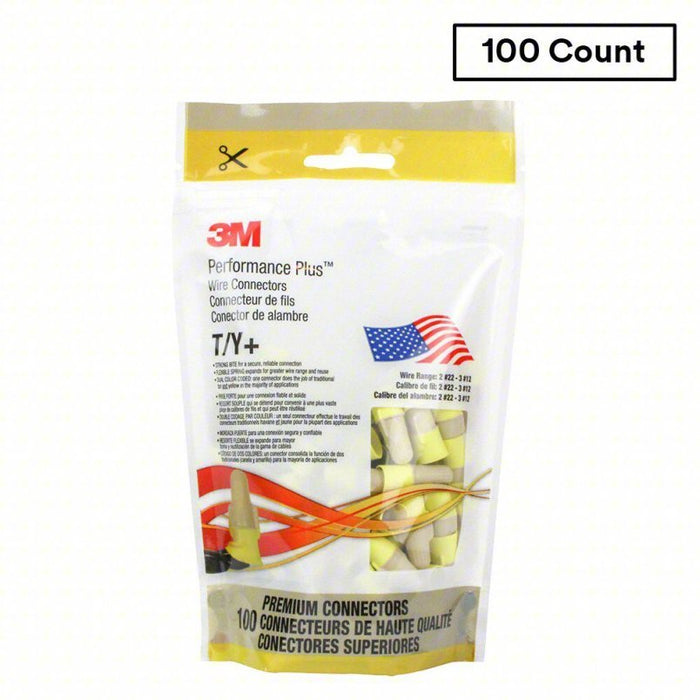 3M T/Y+BOX Twist On Wire Connector: Tan/Yellow, 100 PK - KVM Tools Inc.KV1DLY7