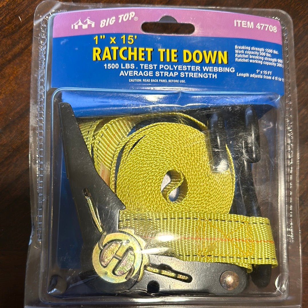 Big Top 47708 1500 lb. Capacity 1 in. x 15 ft. Ratchet Tie Down — KVM ...