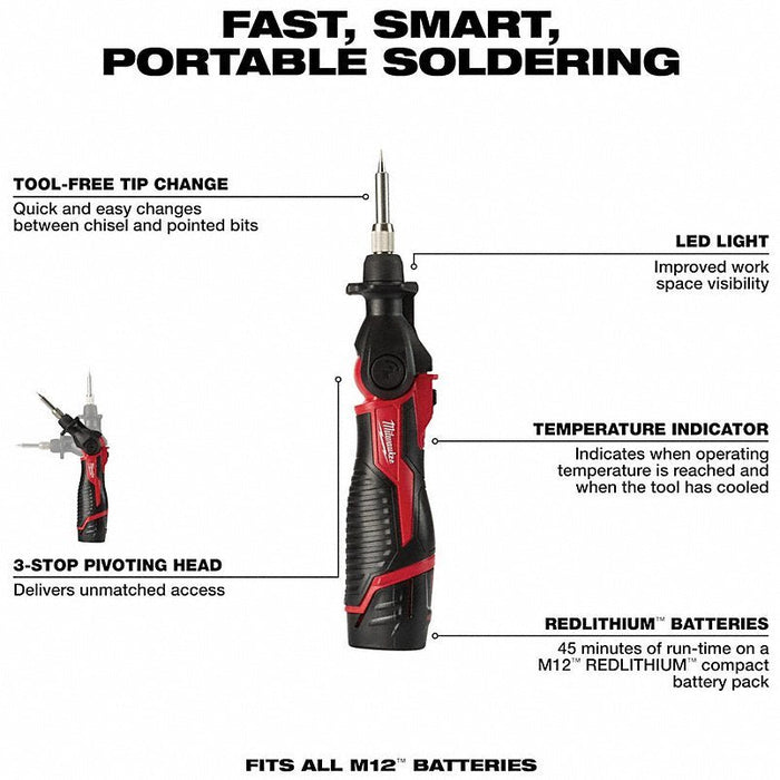 Milwaukee 2488-21 Soldering Iron Kit 90 W, 750°F, Chisel/Conical Tip, 0.02 in Tip Wd - KVM Tools Inc.KV408L74