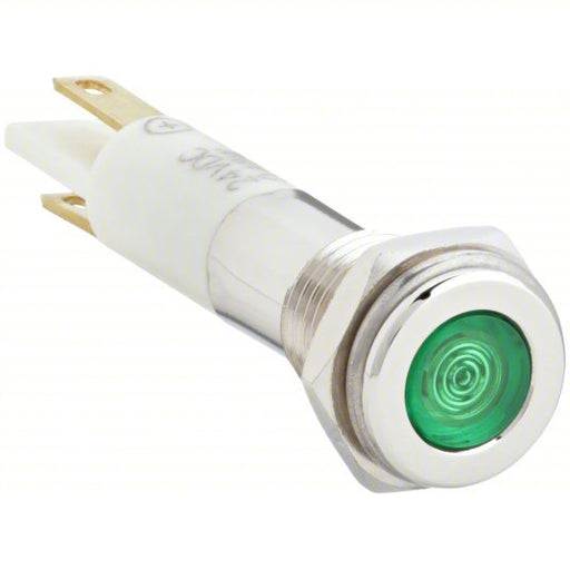 KVM Tools KV24M067 Flat Indicator Light Green, Male .110 Connector, LED, 24V DC, Brass Plated Chrome/LED/Plastic (ABS) - KVM Tools Inc.KV24M067