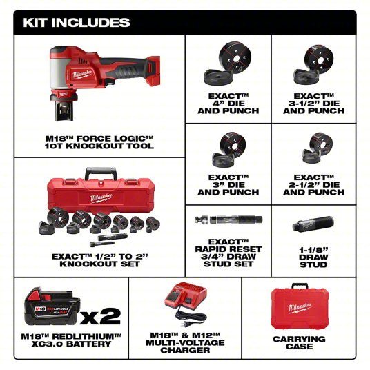 Milwaukee 2677-23 M18 FORCELOGIC 6T Knockout Tool 1/2" - 4" Kit - KVM Tools Inc.KV20966164