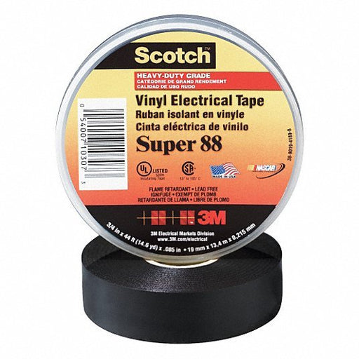 3M 88-Super-3/4x66FT Insulating Electrical Tape Gen Purpose, 3M™, Scotch®, Super 88, Vinyl, 3/4 in x 66 ft, Black - KVM Tools Inc.KV2A227
