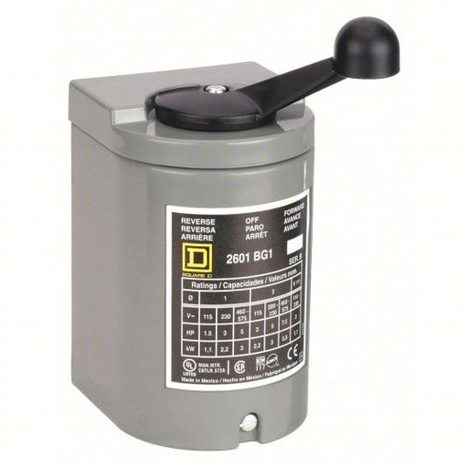 Square D 2601BG1 Drum Switch 3 Poles, Maintained/Momentary Action, NEMA-Rated 1, Plastic, Screw Clamp - KVM Tools Inc.KV2BW46