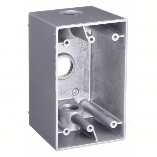 Bell 5385-0 Weatherproof Electrical Box, 1 Gang, 1/2 in Hub Size, 3 Inlets, 4.5 in L, 2.75 in W, Aluminum, Gray - KVM Tools Inc.KV2DCW1