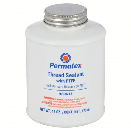 Permatex 80633 Pipe Thread Sealant with PTFE, 16 fl oz, Brush-Top Can, White - KVM Tools Inc.KV2GXY8