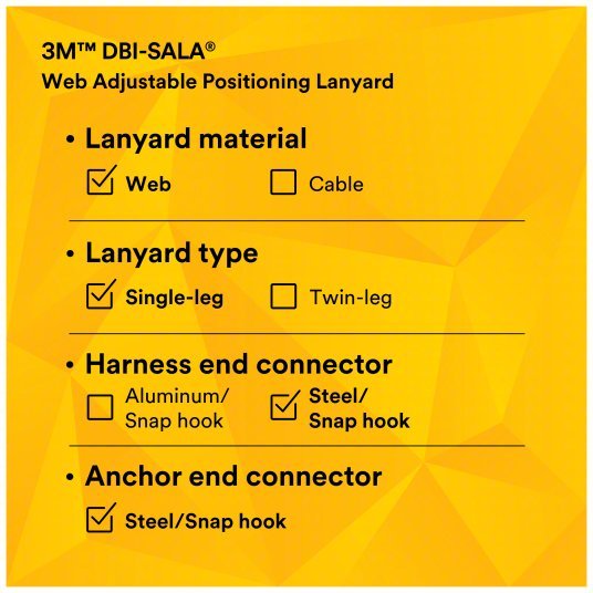 3M DBI-SALA 1231016 Positioning Lanyard Steel Snap Hook, Steel Snap Hook, 6 ft Lg, 310 lb Capacity, Adj Lg - KVM Tools Inc.KV2UZT9