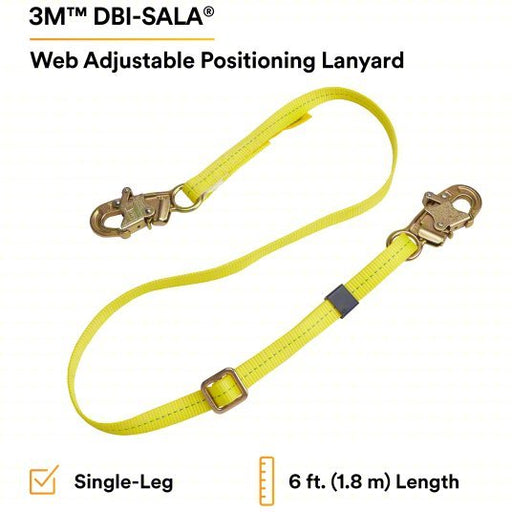 3M DBI-SALA 1231016 Positioning Lanyard Steel Snap Hook, Steel Snap Hook, 6 ft Lg, 310 lb Capacity, Adj Lg - KVM Tools Inc.KV2UZT9