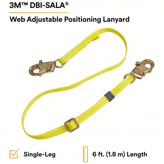 3M DBI-SALA 1231016 Positioning Lanyard Steel Snap Hook, Steel Snap Hook, 6 ft Lg, 310 lb Capacity, Adj Lg - KVM Tools Inc.KV2UZT9