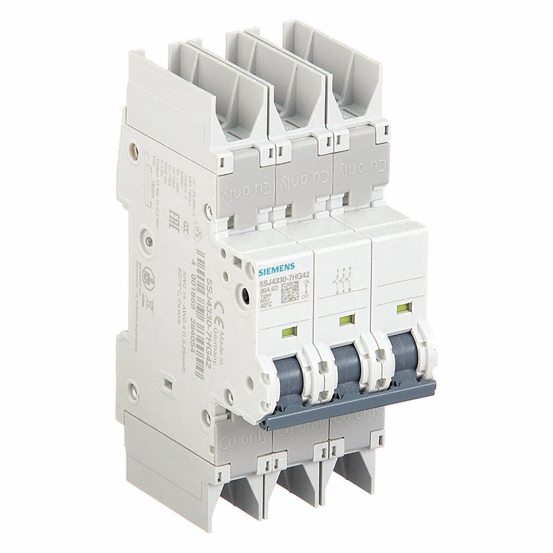 Siemens 5SJ43307HG42 IEC Miniature Circuit Breaker, 30 A, 277/480V AC, 3 Pole, DIN Rail Mounting Style, 5SJ4 Series - KVM Tools Inc.KV30YD22