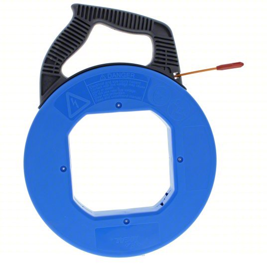 Ideal 31-544 Fish Tape 120 ft Lg, Manual Wind Tape Retraction, 350 lb Tensile Strength, 12 in Case Dia - KVM Tools Inc.KV6ECR4