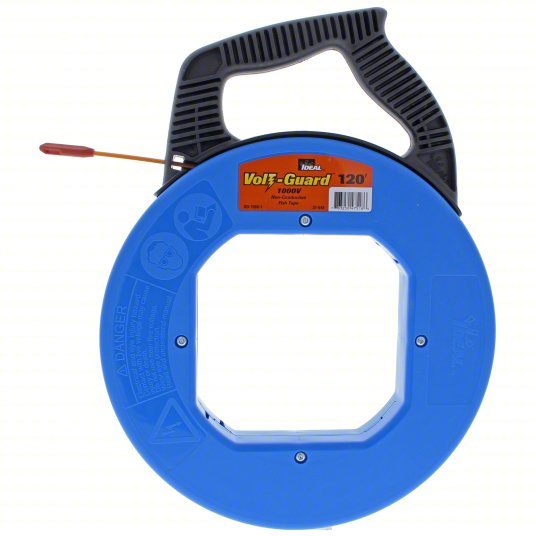 Ideal 31-544 Fish Tape 120 ft Lg, Manual Wind Tape Retraction, 350 lb Tensile Strength, 12 in Case Dia - KVM Tools Inc.KV6ECR4