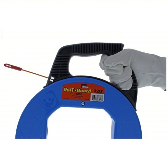 Ideal 31-544 Fish Tape 120 ft Lg, Manual Wind Tape Retraction, 350 lb Tensile Strength, 12 in Case Dia - KVM Tools Inc.KV6ECR4