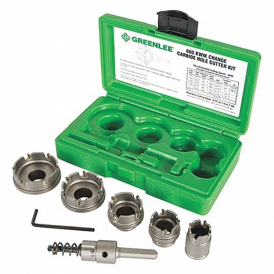 Greenlee 660 Hole Cutter Kit 8 Pieces, 7/8 in to 2 in Saw Size Range, 1/8 in Max. Cutting Dp