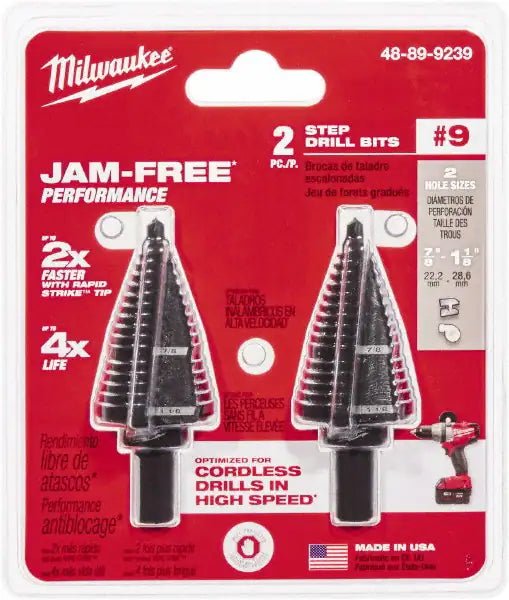 Milwaukee 48-89-9239 Step Drill Bit Set 16 Hole Sizes, 7/8 in to 1 1/8 in, 1/4 in Step Increments, 2 PK - KVM Tools Inc.KV451N45