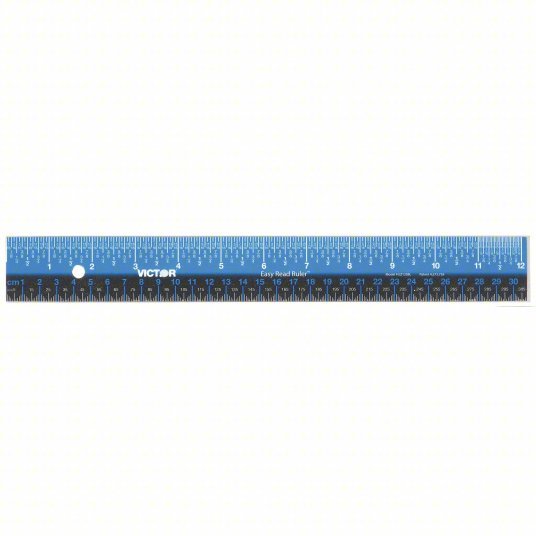 Victor EZ12SBL Ruler 12 3/16 in / 309.5 mm, 1/16 in/1/4 in, White, Metric/SAE, Rule, Decimal - KVM Tools Inc.KV36WE33