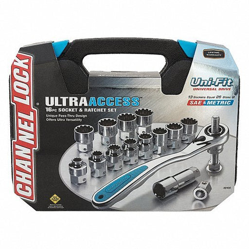 Channellock 39100 3/8" Drive Socket Set, SAE, Metric, 16 pcs - KVM Tools Inc.KV38UU83