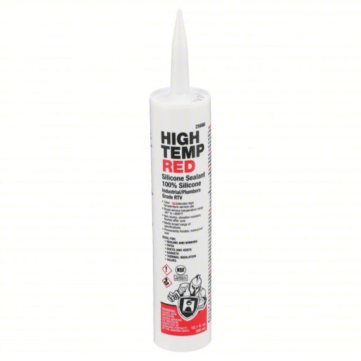 Hercules 25666 Silicone Sealant High Temp, Red, 10 oz, Cartridge, 301% to 500% Elongation Range - KVM Tools Inc.KV39AP03