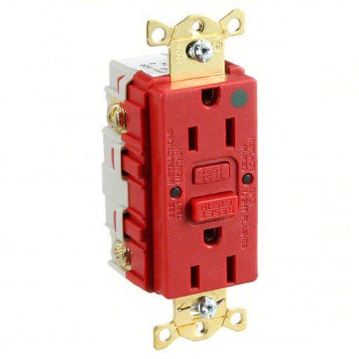 Hubbell GFR82R GFCI Receptacle, 15A, 125VAC, 5-15R, Red - KVM Tools Inc.KV39EA37
