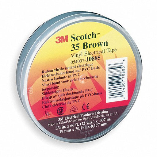 3M 10885 Vinyl Electrical Tape, 35, Scotch, 3/4 in W x 66 ft L, 7 mil thick, Brown, 1 Pack - KVM Tools Inc.