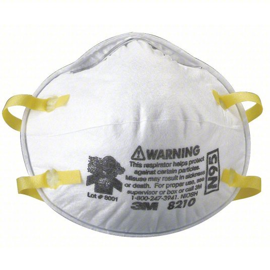 3M 8210 Disposable Respirator Dual, Non-Adj, Metal Nose Clip, Std, White, Universal Mask Size, 20 PK - KVM Tools Inc.KV3KP43