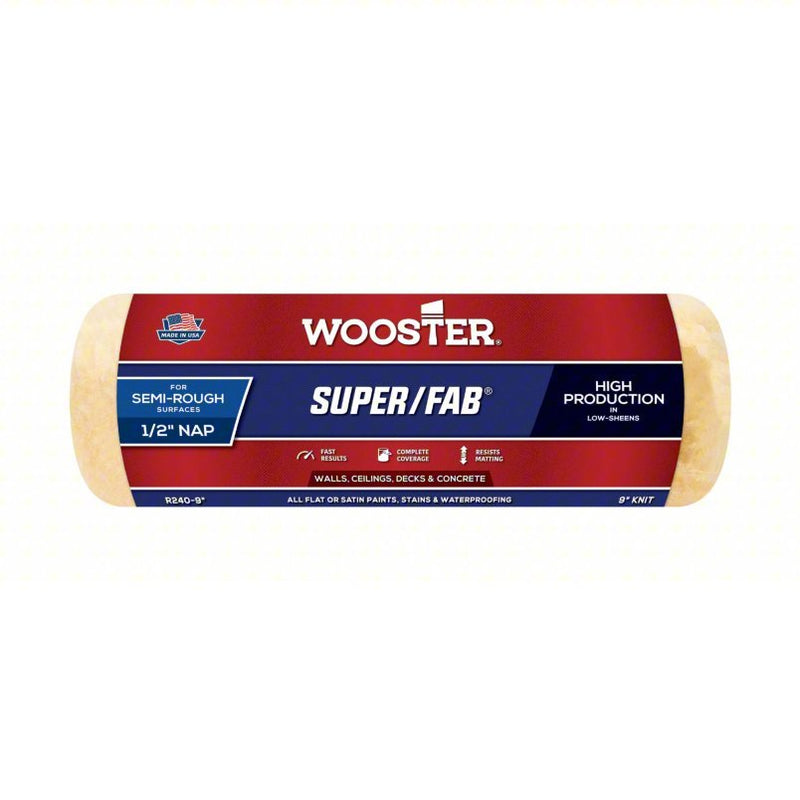 Wooster R240-9 Paint Roller Cover 9 in Lg, 1/2 in Nap Size, Knit Fabric, Super/Fab(R), Std - KVM Tools Inc.KV3UW68