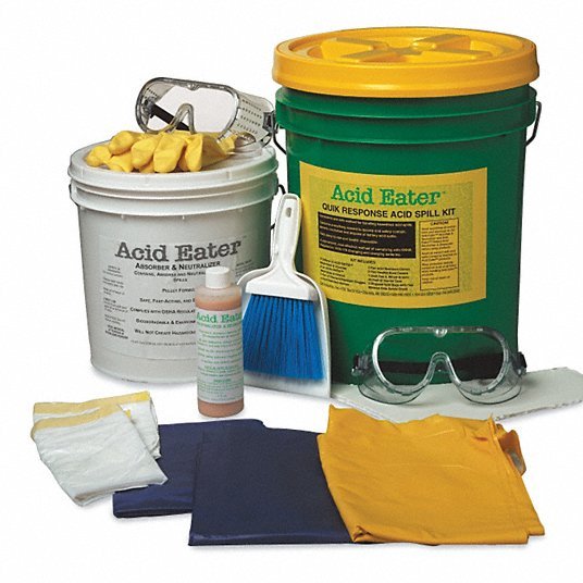 ACID EATER Battery Acid Spill Kit: 2 gal Volume Absorbed Per Kit, 2 gal Absorbent/Neutralizer, Tan