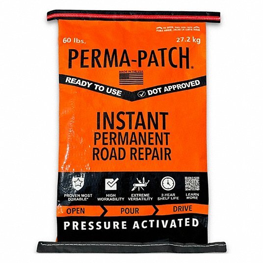 Perma-Patch PP-60-C Cold Patch Limestone Asphalt Mix, 60 lb Container Size, Bag, No VOC - KVM Tools Inc.KV3ZC17