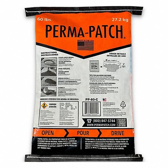 Perma-Patch PP-60-C Cold Patch Limestone Asphalt Mix, 60 lb Container Size, Bag, No VOC - KVM Tools Inc.KV3ZC17