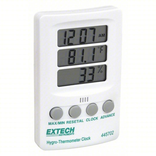Extech 445702 Clock Digital Hygrometer, 14 to 140 F - KVM Tools Inc.KV3ZH92