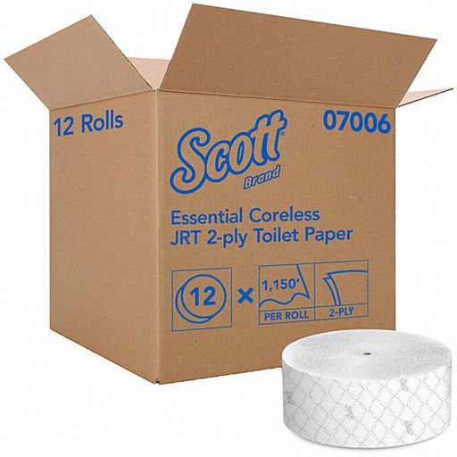 Scott 07006 Toilet Paper Roll: 2 Ply, Continuous Sheets, 1,150 ft Roll Lg, 9 3/8 in Roll Dia., 12 PK - KVM Tools Inc.KV40AY44