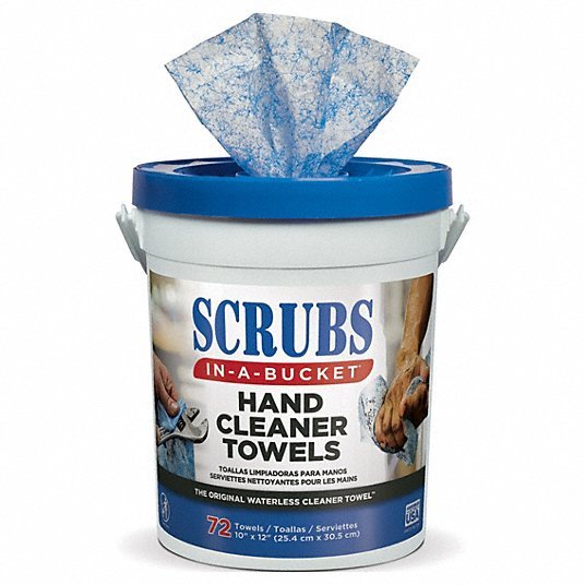 Scrubs 42272 Hand Cleaning Towels, 10 in x 12 in, Scrubs-in-a-Bucket, 72 Wipes/Bucket, Aloe/Vitamin E, Citrus - KVM Tools Inc.KV24WJ88
